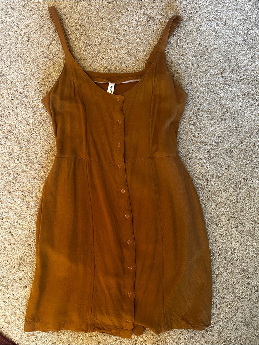 RVCA Rust-Brown Button-Front Mini Dress